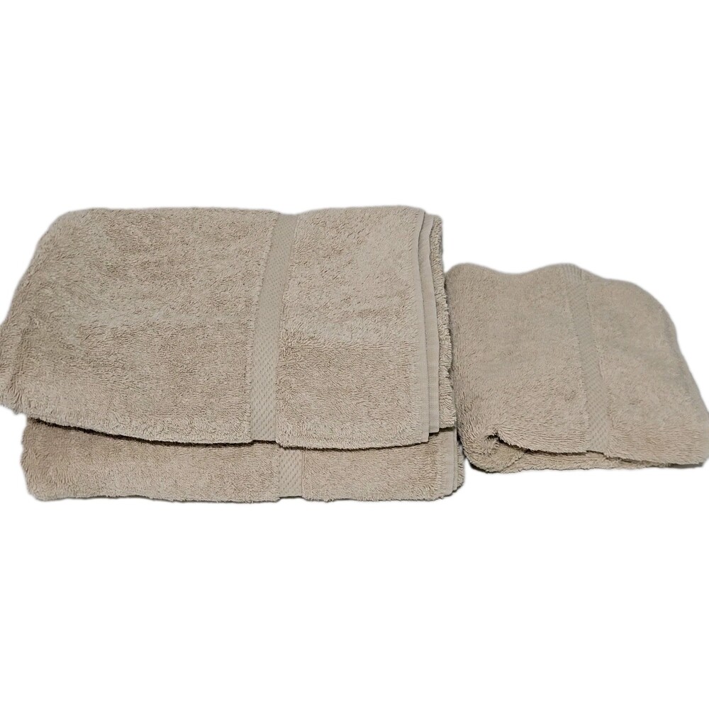 Vintage Royal Velvet By Fieldcrest 2 Bath Towels 1 Hand Towel Tan Made In USA